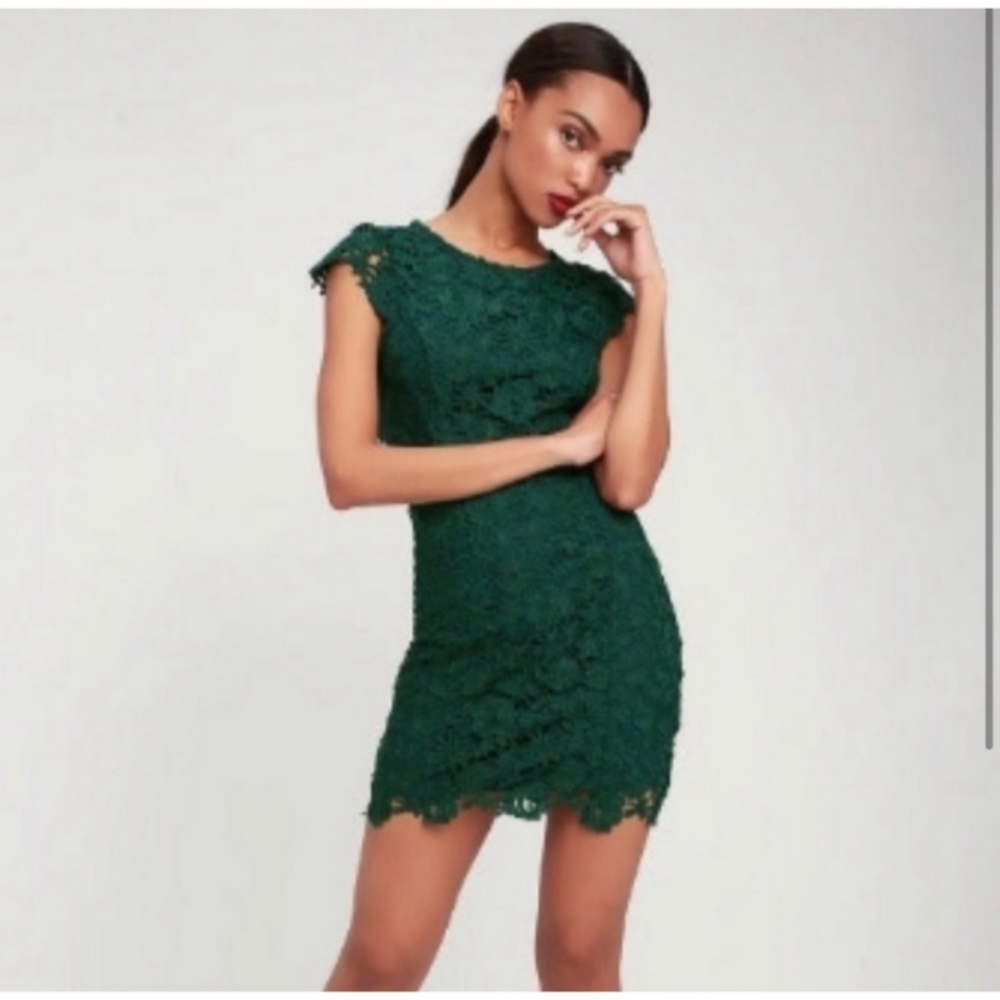 NWT Lulu's floral crochet short sleeve mini dress, green, large